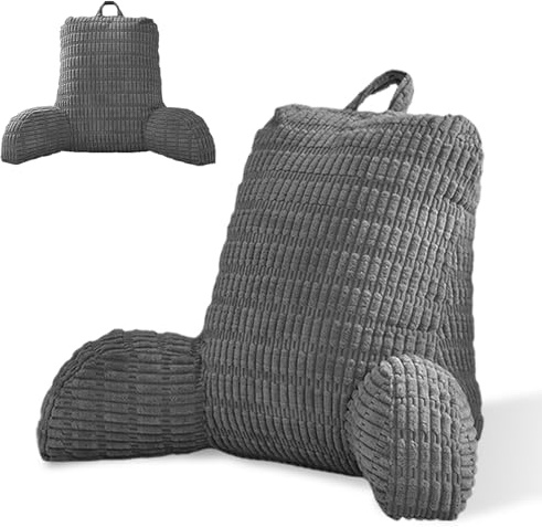 Bocguy Cojín de Lectura para Cama y Sofá ，Cojín de Respaldo Suave para Lectura y Descanso - Comodidad Total en Cama o Sofá con Soporte Lumbar y Bolsillo para Guardar tu Teléfono y Mando (Gris)