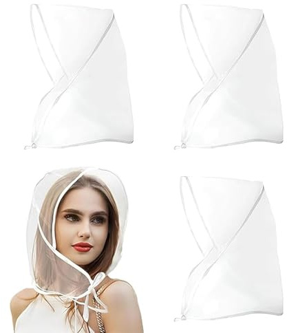 dinghaole Lot de 3 bonnets de pluie avec visière transparente, chapeau imperméable transparent, couverture de pluie, écharpe de pluie en plastique transparent réutilisable pour femme et homme