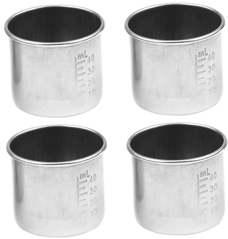 Housoutil Set 4 Pezzi Tazze in Acciaio Inossidabile 304 da 40 Ml, Bicchieri Graduati Portatili per Medicinali Misurino Chiaro, Contenitori Multifunzione per Dosaggio Preciso in Casa