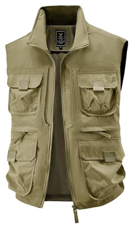 OpusBags Men's Lightweight All-Season Deep Cargo Vest Jacket with Multi-Pocket Outdoor Workwear for Fishing, Safari, Travel & Zippered Door Panels - Machine Washable