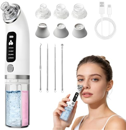 SKJJM Aspiratore Punti Neri, Elettrico Comedone con 6 Testine e 4 Modalità di Aspirazione, Serbatoio Dell'acqua Visibile, Tettarella per Punti Neri, Il Trattamento Dell'acne e la Cura Della Pelle
