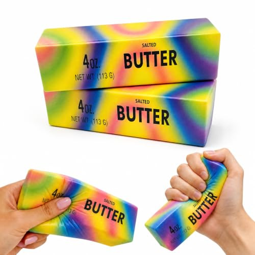 2Pcs Squeeze Butter Toy, Rainbow Butter Squishy Fidget Toys, Squeeze Sensory Fidget Toys, Slow Rising Soft Squishies Stress Balls for Anxiety Relief & Focus Kids Adults Home Office Relax