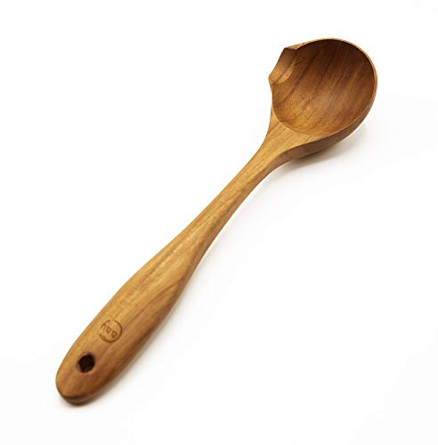 FAAY Duck's Tail Ladle - Eco Friendly Teak Wood Kitchen Tool, Hand Carved Unique Grain Server Gravy Ladle