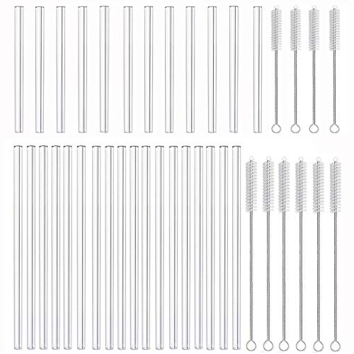 MIXIAO Glas Strohhalme Wiederverwendbar Trinkhalme 30 Stück gerade - 18 x 21.5cm 12 x 15cm 10 Reinigungsbürste - LFGB Zertifizierung Spülmaschinenfest gesund umweltschonend frei von BPA