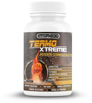 Healthy Fusion TermoXtreme | Termogenico e dimagrante con potente azione bruciagassi | L-Carnitina + CLA + Glucomannano + Tè verde | Stimola il metabolismo | Riduce l'appetito 90u