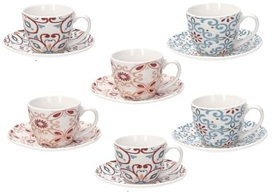 Tognana Ribeira, confezione 6 tazze caffè con piatto, New bone china, multicolor