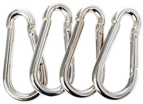 POWER GUIDANCE Stainless Steel Snap Hook, Carabiner Fit for LAT Pulldown Attachments, Chrome-Plated Coating, Cable Machine Accessories for Home Gym, Weight or Climbing attachments, Set of 4