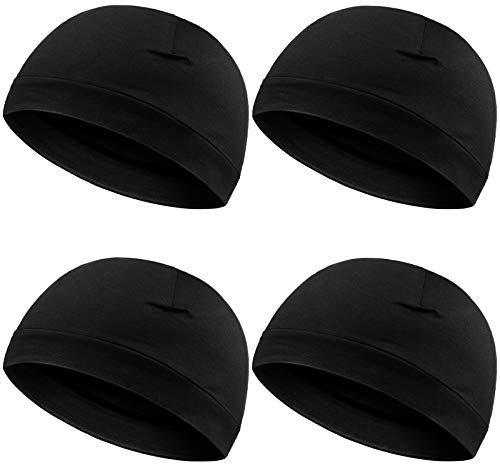 Syhood 4 Casquettes de Crâne Hommes Bonnet en Coton Doux Chapeaux de Sommeil Casque Extensible Couvre-Chef de Doublure Multifonctionnel pour Hommes Femmes (Noir)
