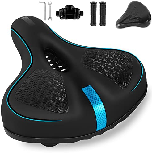 Fahrradsattel, bequem, ergonomisch, für Männer und Frauen, hohl, Stoßdämpferkugel mit doppelter Feder, aus überdimensioniertem Rückprallschaum, für Mountainbike, blau, 27 x 23 cm