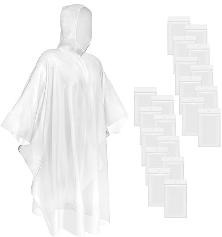 Okydoky Regenponcho mit Kapuze(Transparent,20 Stück) Kordelzug Kapuze und Dickeres Material, Wasserdicht Einweg Regenjacken für Festivals, Konzert, Wandern, Radfahren, Camping, Outdoor(Poncho,20).DE
