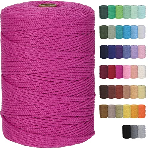 GOHOF Macrame Cord 3mm x 328yards Natural Cotton Cord Macrame Supplies for Crafts - Colored Rope in Rose Red