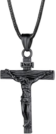 U7 Crucifix Necklace For Men Christian Black Cross Leather Cord
