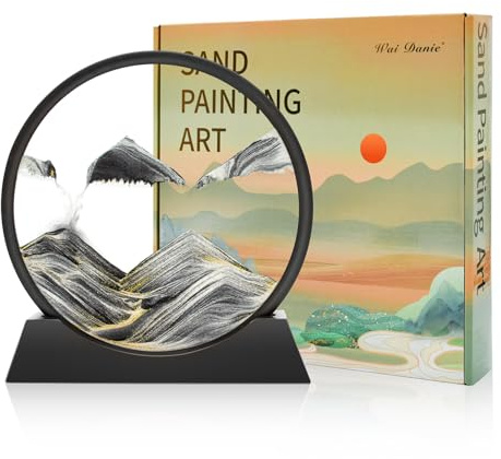 Wai Danie Tableau rotatif avec paysage de sable en 3D, décor fonds marins, fluide, sablier décoratif esthétique pour bureau, salon, pour adultes et enfants (Noir 12)