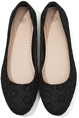 Dress Shoes for Women Round Toe Flats Shoes Lace Ballet Flats Dressy Comfortable Foldable Flats Low Heel(Black.us8)