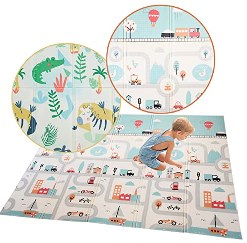 Olmitos - Alfombra de juego plegable para niños Tappy, tapete educativo de juego para bebés, 200x150 cm, para gateo de espuma XPE – Acolchada para la habitación (Jungle Road)