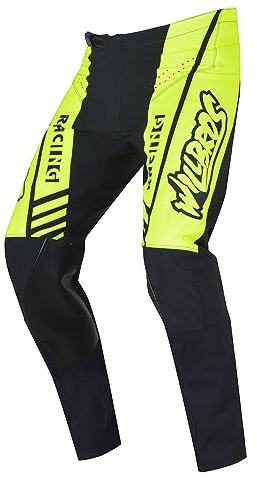 Willbros Pantalones Moto Enduro y Motocross MX Motocicleta Bicicleta de Montaña Cross MTB BMX DH Pantalón para Hombre Mujeres Amarillo L=34