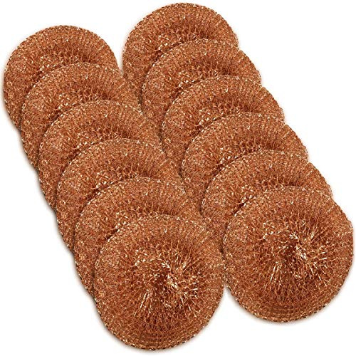 12 Pack Copper Coated Scourers Steel Wool Scrubbers Metal Scouring Pads Kitchen Scrubbing Sponges for Cleaning Dishes Pots Ovens Pans