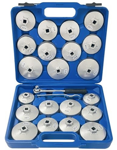 Socpuro Ölfilterkappen-Steckschlüssel-Set, Aluminiumlegierung, Ölfilterschlüssel-Set, 1,27 cm Antrieb, Ölfilterkappen-Entfernungswerkzeug mit Tragetasche, 23-teilig