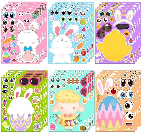 Easter Stickers - DIY Happy Easter Egg Bunny Sticker for Kids, Easter Crafts Stickers Kids Game Toys Gift Party Favor Supplies(24 Sheets)