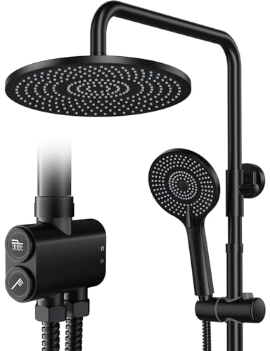 Rainsworth Regendusche ohne Armatur Schwarz, 25 cm Rund Regendusche und 3 Strahlarten Duschkopf, Duschsystem, Duschsäule Duschset für Dusche