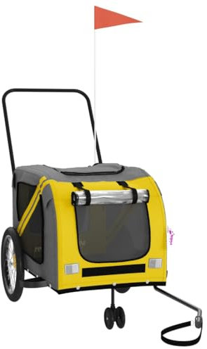 vidaXL Pet Bike Trailer - Yellow/Grey Dog Carrier with Iron Frame and Oxford Fabric Cover, Comfortable, Convenient, and Safe Riding Equipment for Dogs and Other Pets