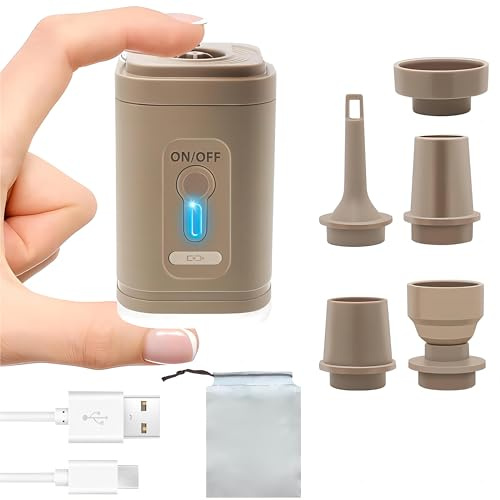 Bomba de Aire Eléctricas con 5 Boquillas, Mini Bomba de Aire 2 en 1 Inflar y Desinflar Rápido, Bomba de Viaje Portátil con Batería Recargable e Iluminación LED, Pequeña Deflactor Inflador Electrico