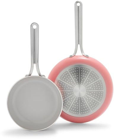 Greenpan Nova 8” and 10” 2 Piece Frying Pan Skillet Set, Healthy Ceramic Nonstick, PFAS-Free, Induction Suitable, Dishwasher and Oven Safe, Coral