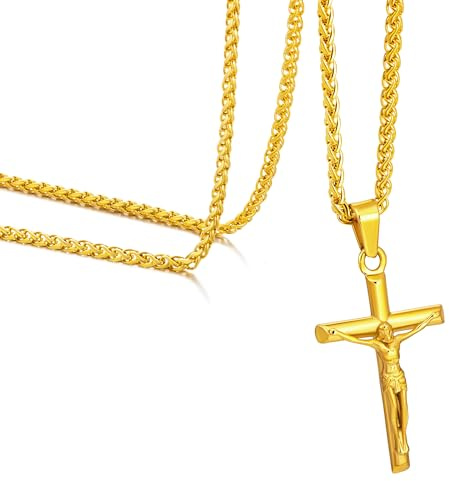 Speroto Korshalsband för män – rostfritt stål herrhalsband guld/silverkedja halsband amuletter krucifix halsband – smycken för män kvinnor unisex gåvor till honom 50 cm 61 cm (20 tum) 61 cm (24 tum