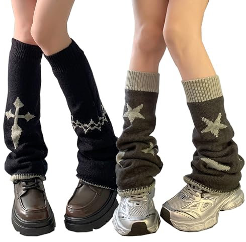 XEPST 2 Paar Lose Gestrickte Beinwärmer für Damen, Winter Stulpen Japanische Lolita Beinstulpen Lange Socken Kawaii Häkeln Beinwärmer Harajuku Gestrickte Warme Oberschenkel Hohe Socken für Mädchen