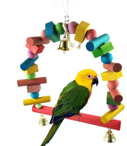 Cage balançoire en Bois pour perruches, perchoirs à Oiseaux, balançoire, 174 g, 20 x 27 x 2 cm, Tige Debout pour inséparable, Conure, pinsons, calopsitte