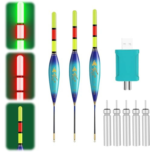 Led Posen Angeln, 3 Stück Posen Angeln mit Bissanzeiger Led Posen mit Gravity Sensing Angel Bissanzeiger mit Batterie Ladegerät Und Typ CR425 Angel Zubehör zum Angeln am See Fluss Oder Teich (B)