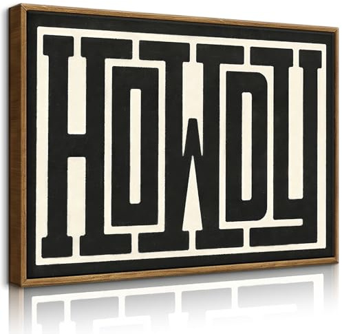 QIYFFBN Framed Funky Western Wall Decor Black and White Howdy Wall Art Big Texas Modern Canvas Picture Southwestern Country Ranch Sign Print Trendy Cowgirl Cowboy Farmhouse Art(12x16in Framed)