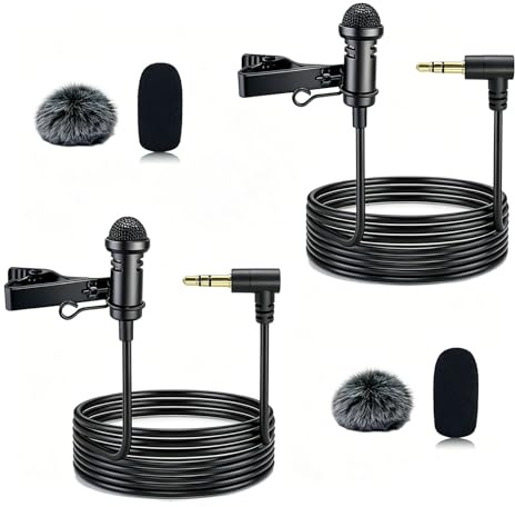 SEYUGOPTI sladdlös lavalier plug-in mikrofon, 2 stycken lavalier professionell kompatibel med DJI Mic 1/2 för Rode Wireless GO II 2, rundstrålande L-formad 3,5 mm TRS-kondensato för YouTube radio