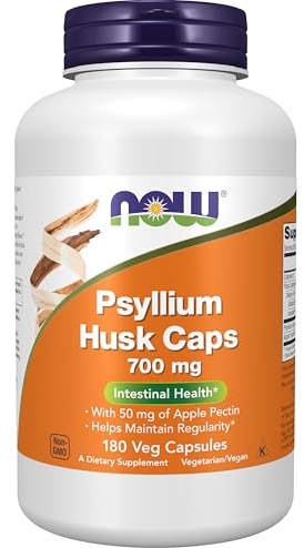 NOW Foods Supplements, Psyllium Husk Caps 700 mg with 50 mg of Apple Pectin, Intestinal Health*, 180 Veg Capsules