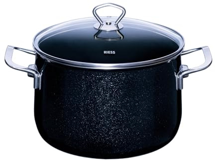 RIESS 0705-009 Meat Pot with Glass lid, Diameter 24 cm, Height 23.5 cm, Capacity 6.5 litres, Nouvelle-Black Magic Extra Strong, Black, Induction