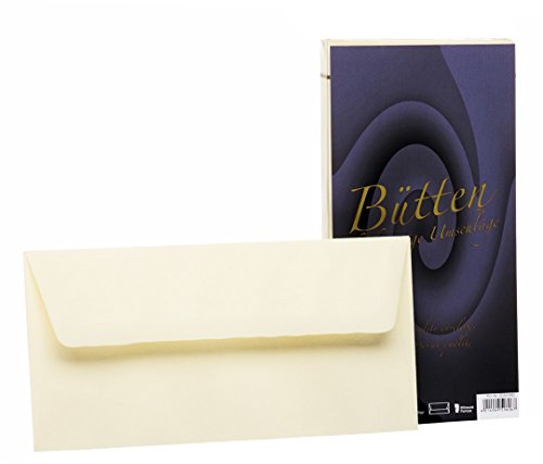 Rössler Papier 20261940 - Briefhüllen DIN lang, 25 Stück, Bütten, gefüttert, ivory