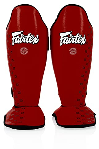 Fairtex SP5 Muay Thai Schienbeinschoner für Männer, Frauen, Kinder | Hochwertig, leicht & langlebig | Erweiterter Schutz gegen Schienbeinschmerzen beim Training oder Sparring(Medium-Rot)