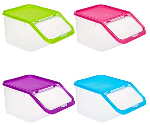 Invero® 4x Set of Kitchen Dry Food Storage Plastic Tub Containers with Scoop ideal for Pasta, Cereal, Rice, Pet Food and more