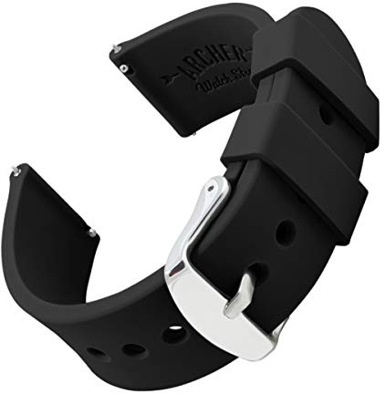 Archer Watch Straps - Soft Silicone Quick Release Watch Bands (Black, 20mm)