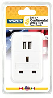 STATUS UK to US International Plug with USB Port Adapter, 3 Pin to 2 Pin US Travel Adaptor, White 2 Port USB Adapter Plug, (S2USBPTINTER1PK3)