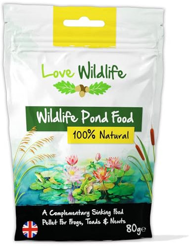 Love Wildlife - Wildlife Pond Food 80g | Natural Pellet Food for Frogs, Toads, and Newts, Sinking Pellets, Made in the UK