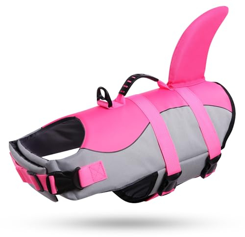 Queenmore XS Dog Life Jacket, Adjustbale Shark Pet Swimming Vest, Ripstop With Rescue Handle, Chihuahua Safety Vest Puppy Preserver for Boating Kayak, XS