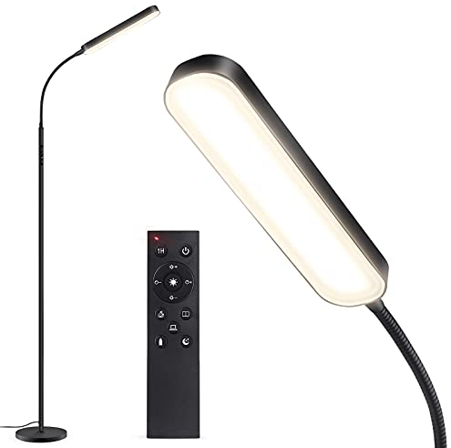 OUTON Stehlampe LED Dimmbar 15W 1500LM, Leselampe mit 4 Farbtemperatur, Fernbedienung und Touch Steuerung, 1H Timer, Leseaufgabe Beleuchtung für Wohnzimmer Schlafzimmer Büro, Schwarz