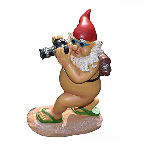 Geschenkestadl Nackter Zwerg mit Fotoapparat Gartenzwerg Modell Kamera Figur für Haus und Garten