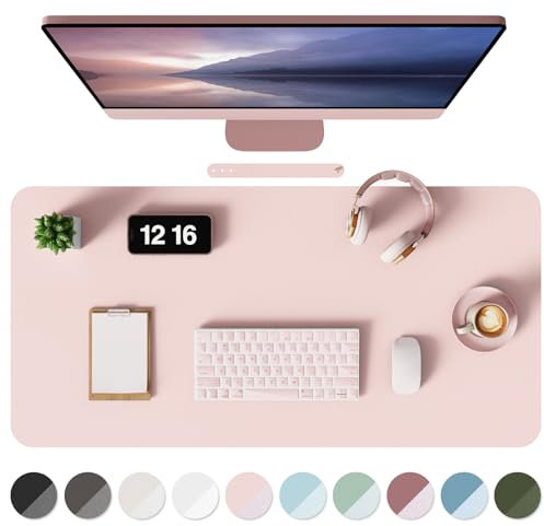 MOLMO Non-Slip Desk Mat, Waterproof Desk Pad Table Protector, Easy Clean Laptop Mat Large Mouse Pad Leather Writing Mat with Suede for Office /Home/Decor (Pink, 60 x 35 cm)