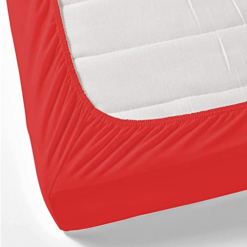 GREATOYAR Sábana Bajera Ajustables, Sábana Bajera Cama, Ropa de Cama, Sábana Barata Cómoda, Protector de Colchón, 100% Polyester, Cama 135x190cm, Cama 135x200cm, Color Rojo