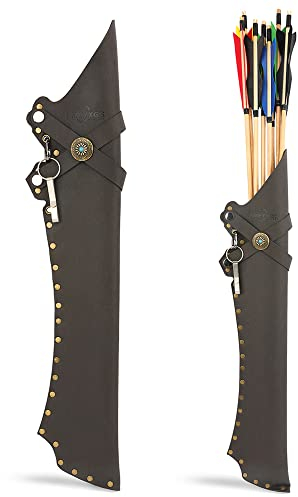 SHARROW Bogenschießen Traditioneller Pfeile Köcher Taille Gehängt Pfeilköcher Einstellbar LH/RH Leder Pfeilhalter Seitenköcher für Recurvebogen Langbogen Jagdschießen (Schwarz)