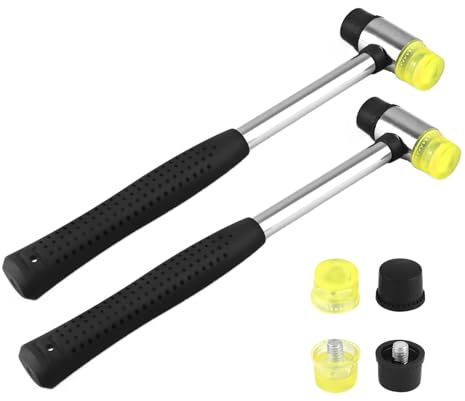 2 Pièces 25 mm Maillet en Caoutchouc à Double Face, Marteau Tapissier, Marteau en Caoutchouc Remplaçable Avec 4 Têtes de Marteau de Rechange avec Poignée en Caoutchouc Antidérapante