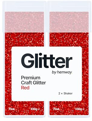Hemway Craft Glitter Shaker Red 130g x2 Pack Fine | for Resin & Epoxy Crafts, Christmas Art Supplies, Nail, Body, Face, Eye, Festival, Crafting, Slime, Sparkle