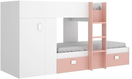 DEKIT GRUPO RIMOBEL GROE - Cama Tren con 2 camas juveniles - Blanco / Rosa - 150x271x111 cm